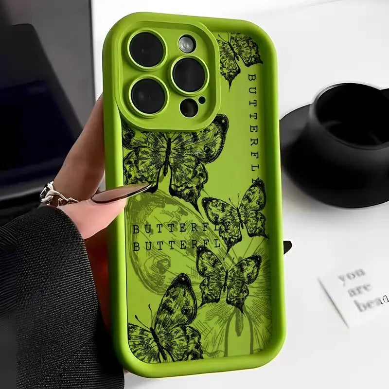 Retro Butterfly Print Phone Case – Shockproof Drop-Resistant Protective Cover Charge Hub X