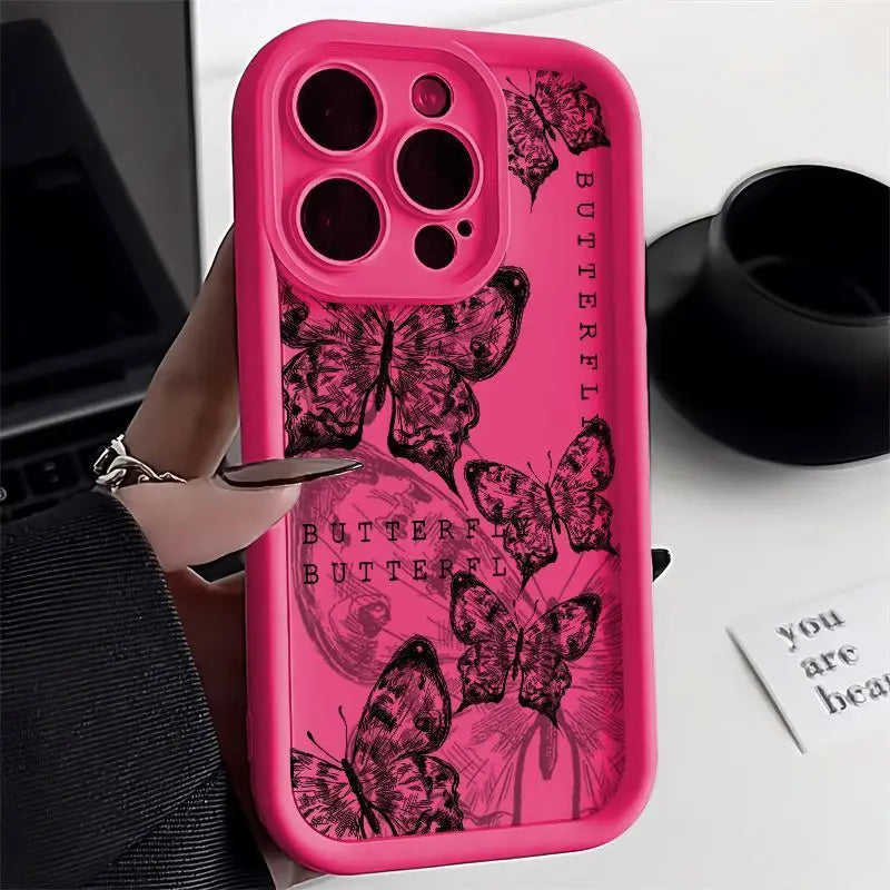 Retro Butterfly Print Phone Case – Shockproof Drop-Resistant Protective Cover Charge Hub X