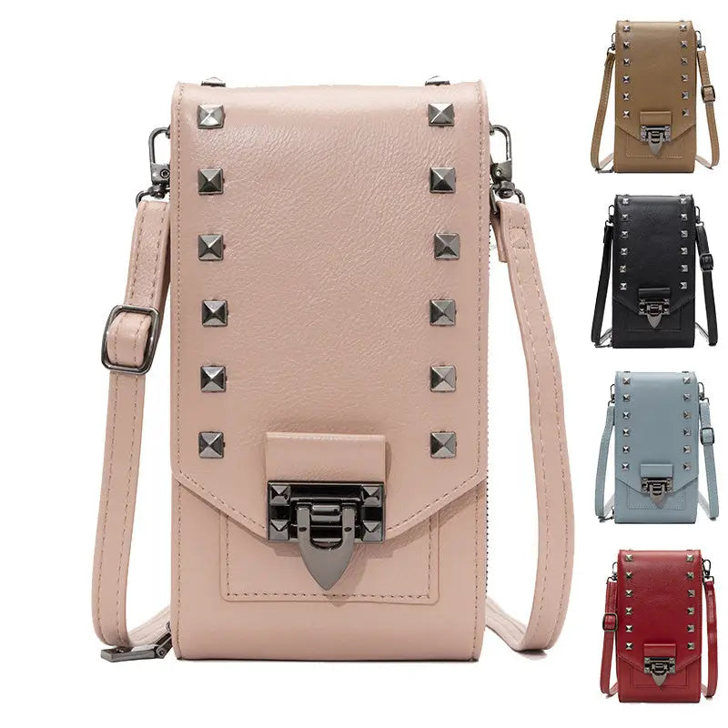 Rivet Design Shoulder Bags Mobile Phone Handbag Solid Color Crossbody Bags Women Charge Hub X