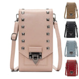 Rivet Design Shoulder Bags Mobile Phone Handbag Solid Color Crossbody Bags Women Charge Hub X