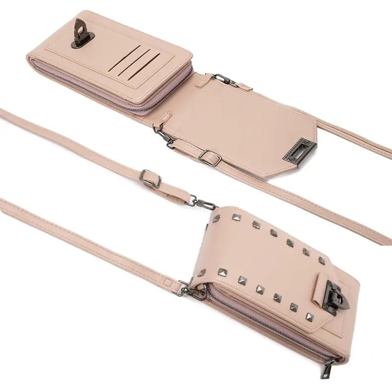 Rivet Design Shoulder Bags Mobile Phone Handbag Solid Color Crossbody Bags Women Charge Hub X