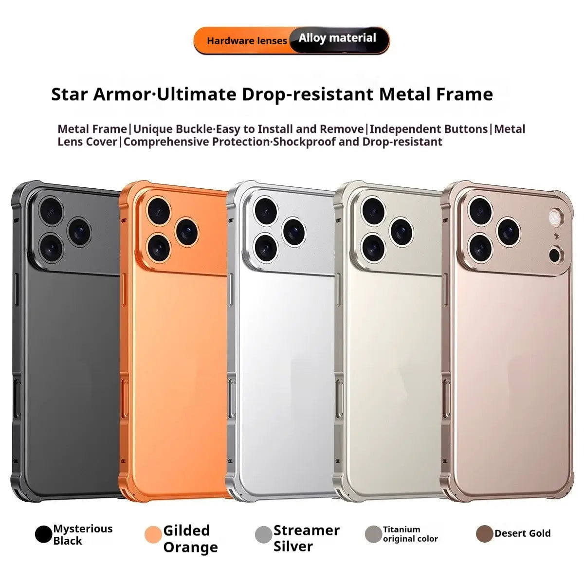 Seahorse Buckle Metal Frame Phone Case – 4-Corner Shockproof Anti-Drop Cover Charge Hub X