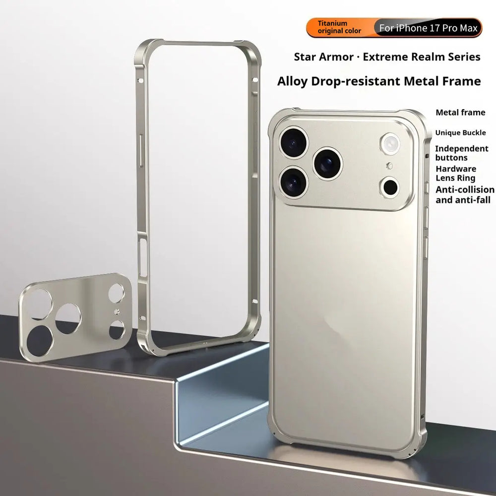 Seahorse Buckle Metal Frame Phone Case – 4-Corner Shockproof Anti-Drop Cover Charge Hub X