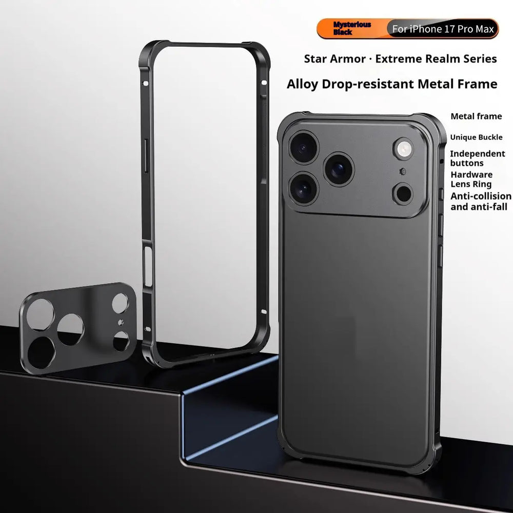 Seahorse Buckle Metal Frame Phone Case – 4-Corner Shockproof Anti-Drop Cover Charge Hub X