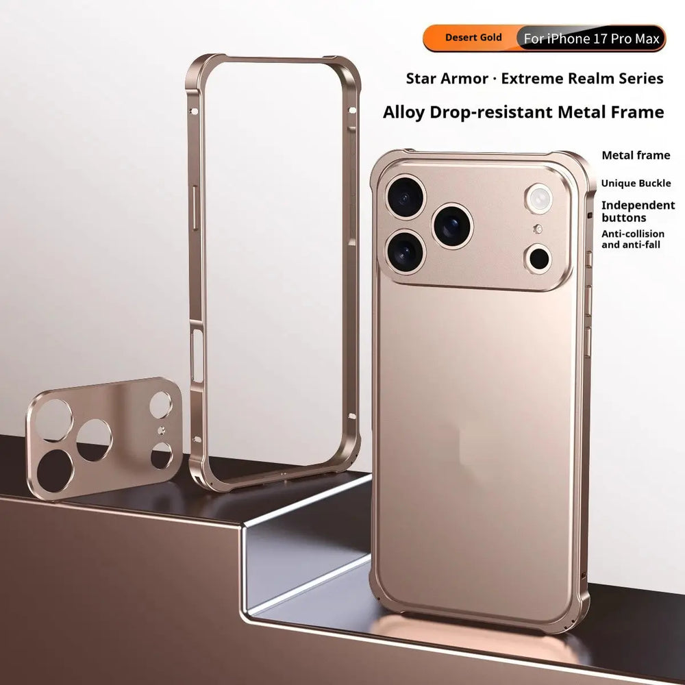Seahorse Buckle Metal Frame Phone Case – 4-Corner Shockproof Anti-Drop Cover Charge Hub X