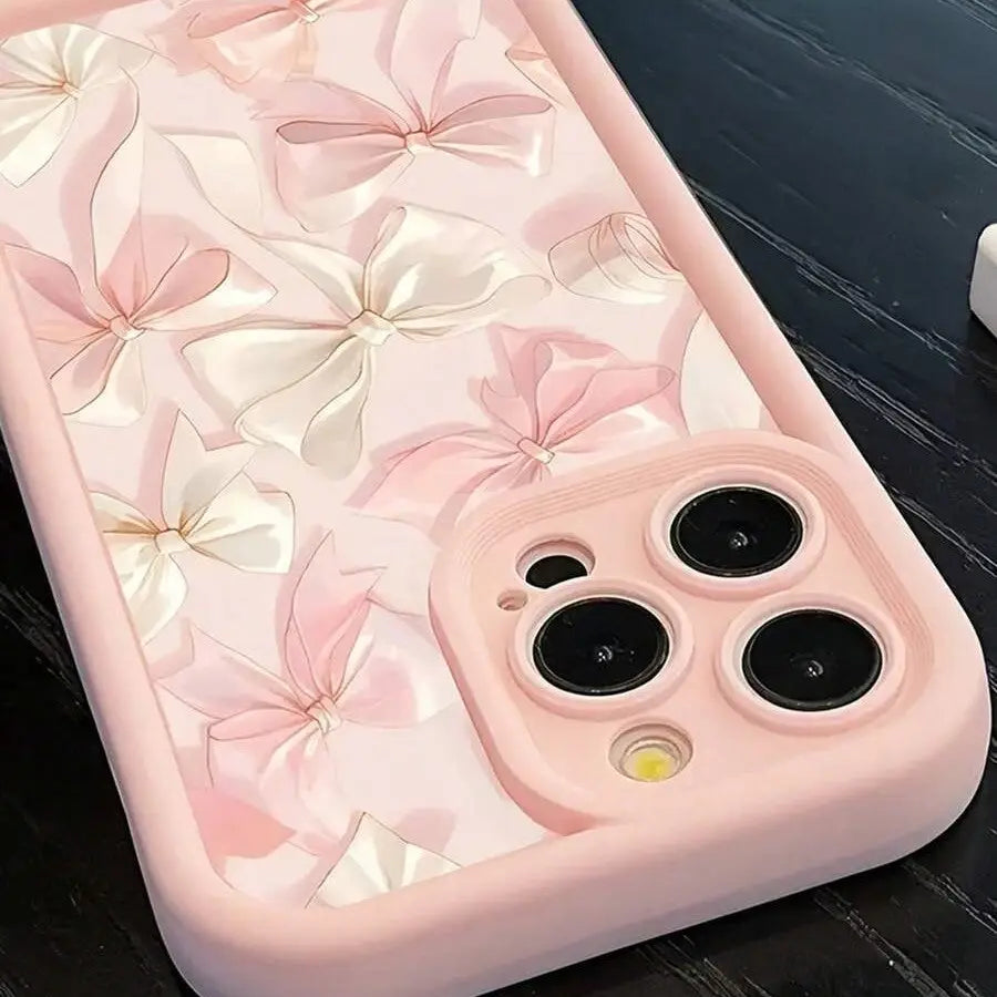 Silk Bow Phone Case – All-Inclusive Shockproof Ladder Design Cover for iPhone/Samsung Charge Hub X