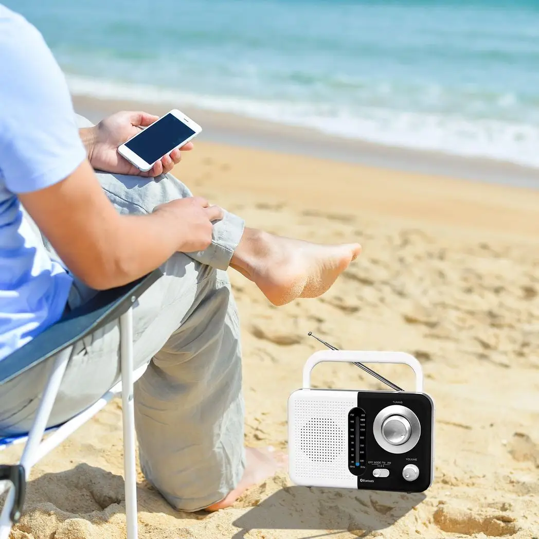 Soundz SZ412 AM/FM Bluetooth Radio with USB Port And SD Card Slot, Black/White Soundz