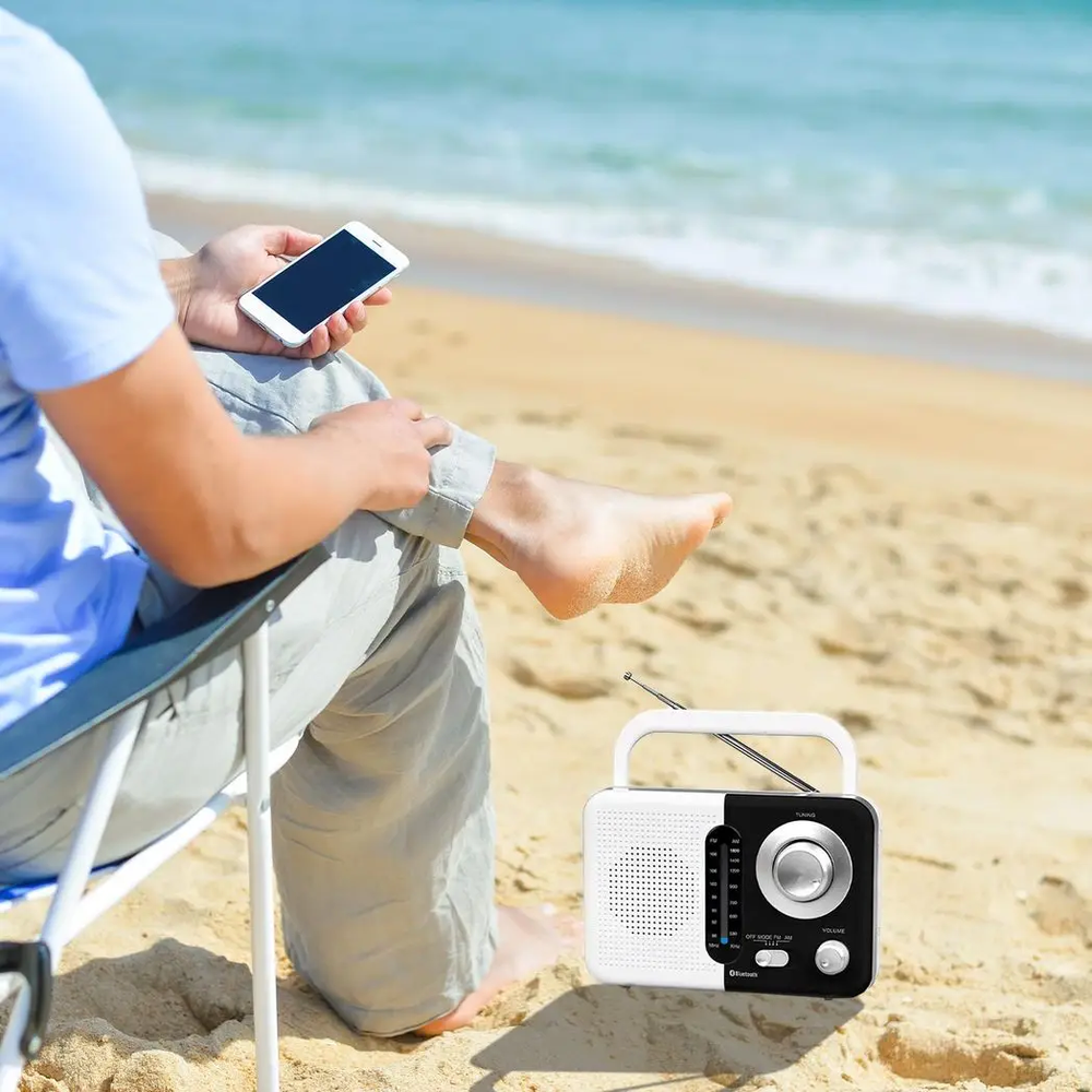 Soundz SZ412 AM/FM Bluetooth Radio with USB Port And SD Card Slot, Black/White Soundz