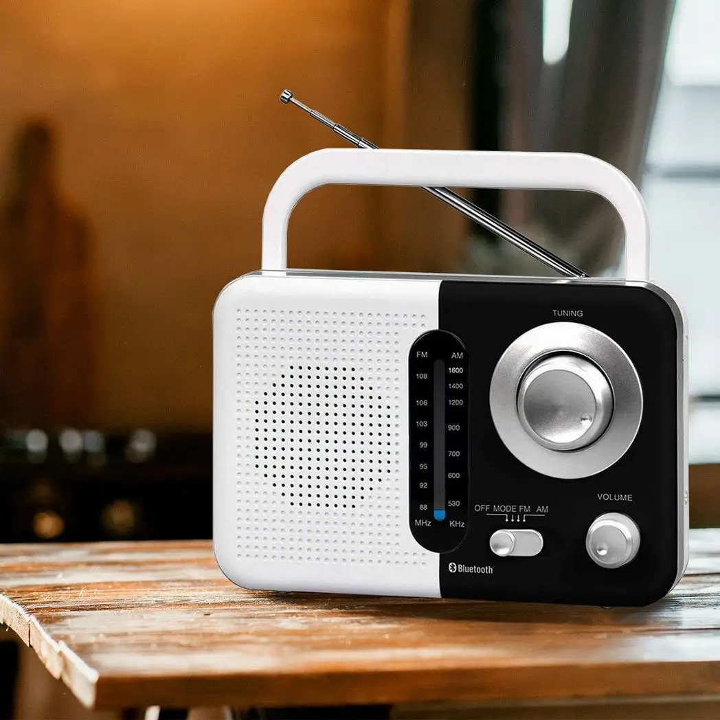 Soundz SZ412 AM/FM Bluetooth Radio with USB Port And SD Card Slot, Black/White Soundz