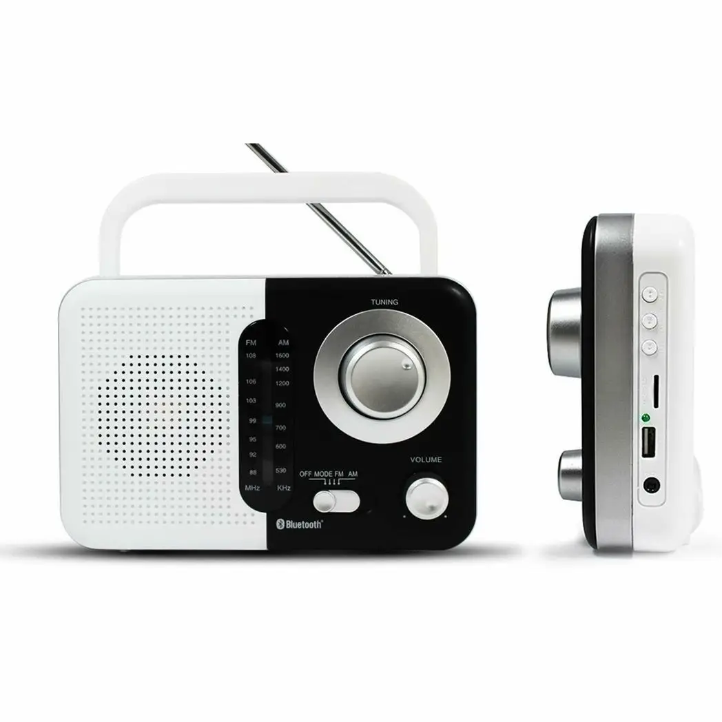 Soundz SZ412 AM/FM Bluetooth Radio with USB Port And SD Card Slot, Black/White Soundz