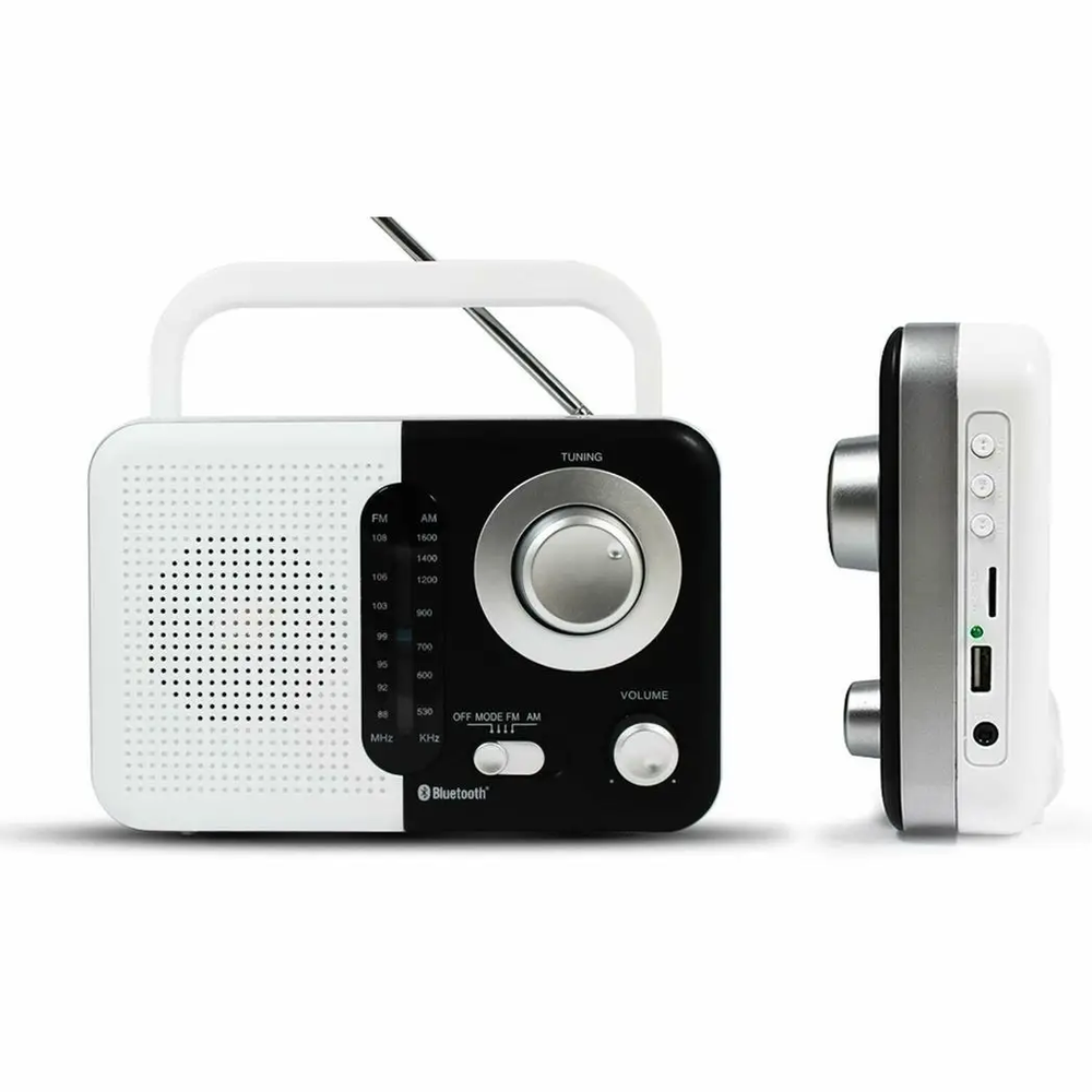 Soundz SZ412 AM/FM Bluetooth Radio with USB Port And SD Card Slot, Black/White Soundz