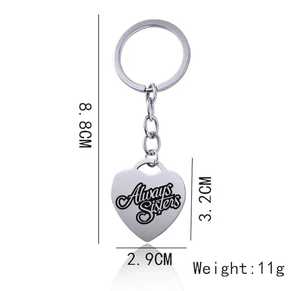 Stainless Steel Heart Sisters Best Friends Inspirational Keychains Charge Hub X