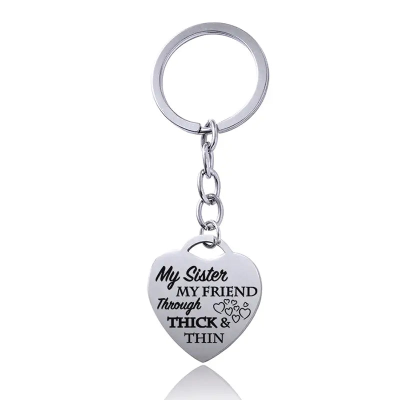 Stainless Steel Heart Sisters Best Friends Inspirational Keychains Charge Hub X