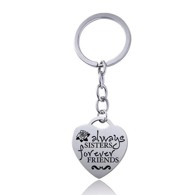Stainless Steel Heart Sisters Best Friends Inspirational Keychains Charge Hub X