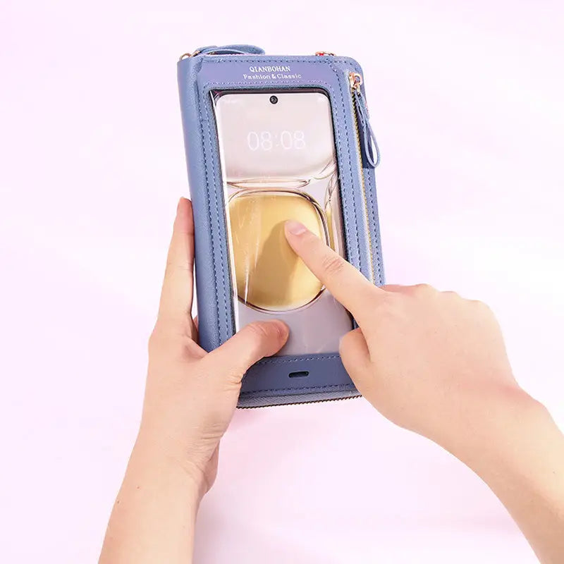 Transparent Touch Screen Mobile Phone Crossbody Bags Women Anti-theft Multifunctional Long Wallet ZIpper Shoulder Bag Charge Hub X