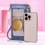 Transparent Touch Screen Mobile Phone Crossbody Bags Women Anti-theft Multifunctional Long Wallet ZIpper Shoulder Bag Charge Hub X