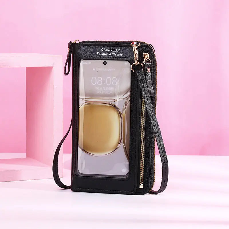 Transparent Touch Screen Mobile Phone Crossbody Bags Women Anti-theft Multifunctional Long Wallet ZIpper Shoulder Bag Charge Hub X