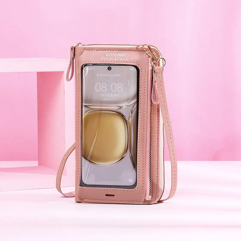 Transparent Touch Screen Mobile Phone Crossbody Bags Women Anti-theft Multifunctional Long Wallet ZIpper Shoulder Bag Charge Hub X