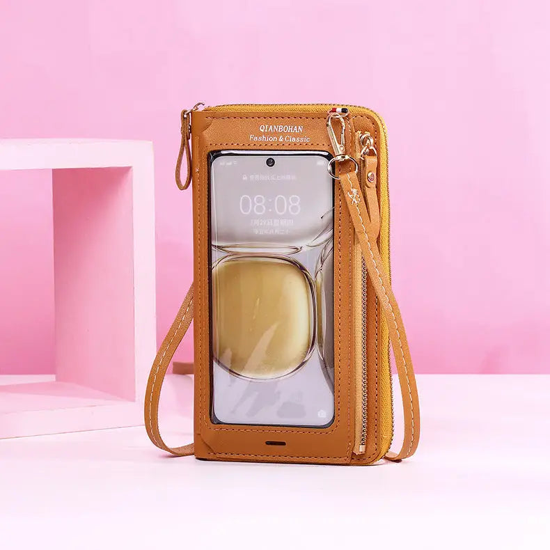 Transparent Touch Screen Mobile Phone Crossbody Bags Women Anti-theft Multifunctional Long Wallet ZIpper Shoulder Bag Charge Hub X