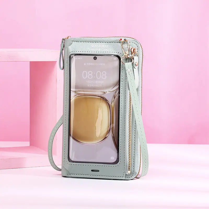 Transparent Touch Screen Mobile Phone Crossbody Bags Women Anti-theft Multifunctional Long Wallet ZIpper Shoulder Bag Charge Hub X