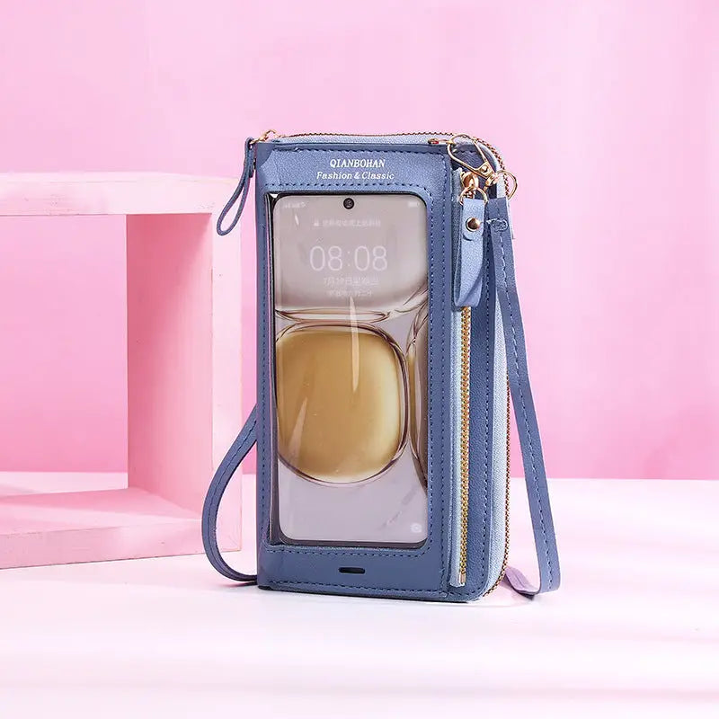 Transparent Touch Screen Mobile Phone Crossbody Bags Women Anti-theft Multifunctional Long Wallet ZIpper Shoulder Bag Charge Hub X