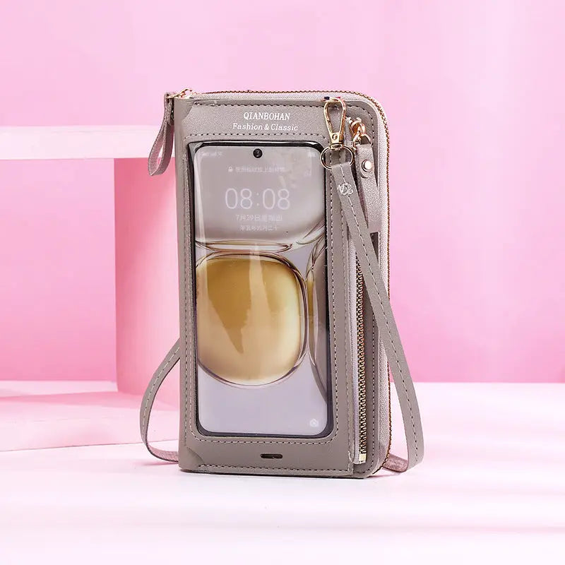 Transparent Touch Screen Mobile Phone Crossbody Bags Women Anti-theft Multifunctional Long Wallet ZIpper Shoulder Bag Charge Hub X