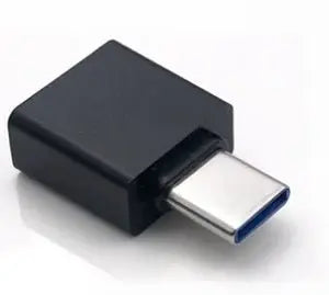Black USB-C adapter on a white background