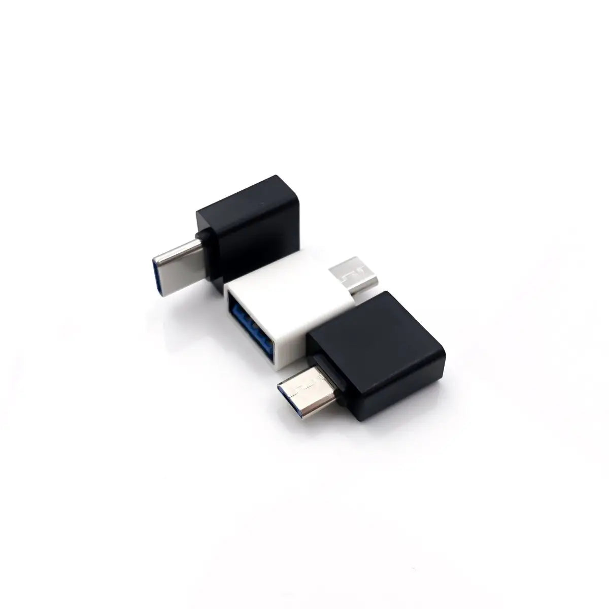 Multi-device adapter with USB and micro-USB connectors on a white background