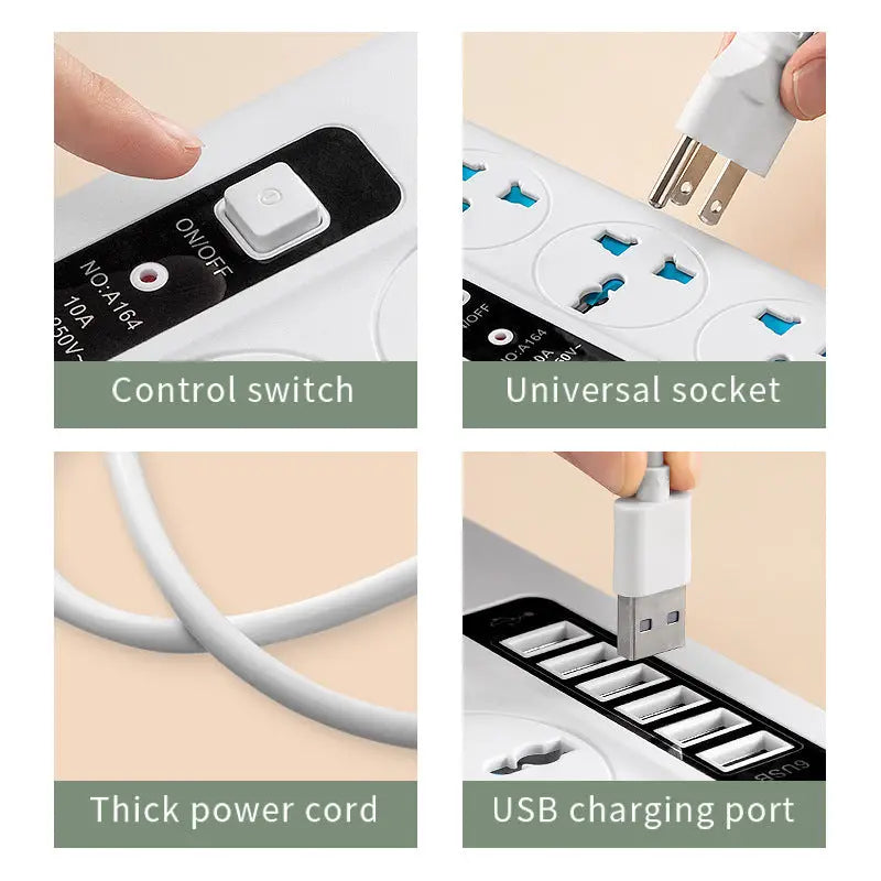 USB Universal Hole Plug Power Strip Smart Charge Hub X