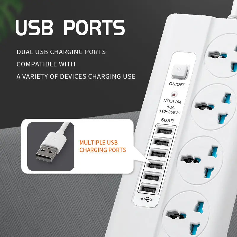 USB Universal Hole Plug Power Strip Smart Charge Hub X