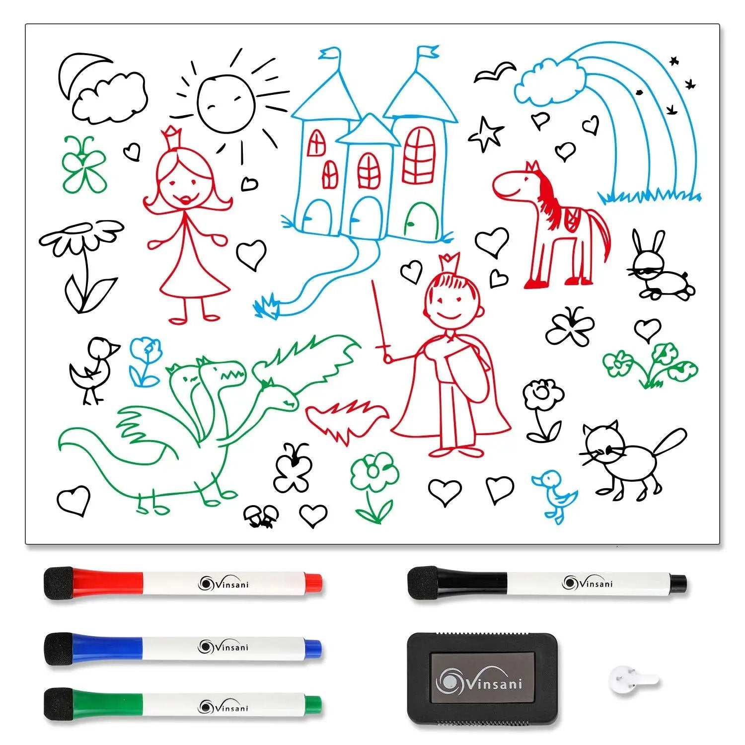 Vinsani 450x600 Whiteboard w/ 4 Markers and Eraser 0000143 Vinsani