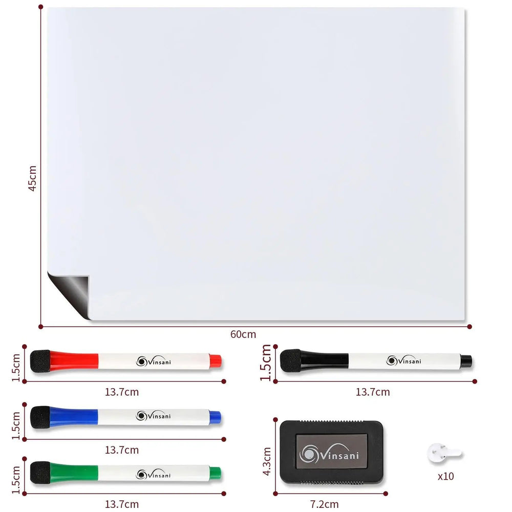 Vinsani 450x600 Whiteboard w/ 4 Markers and Eraser 0000143 Vinsani