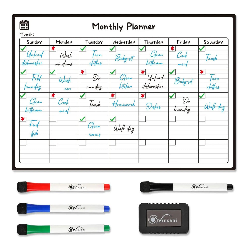 Vinsani Monthly Planner 4 Markers & Eraser 0000145 Vinsani