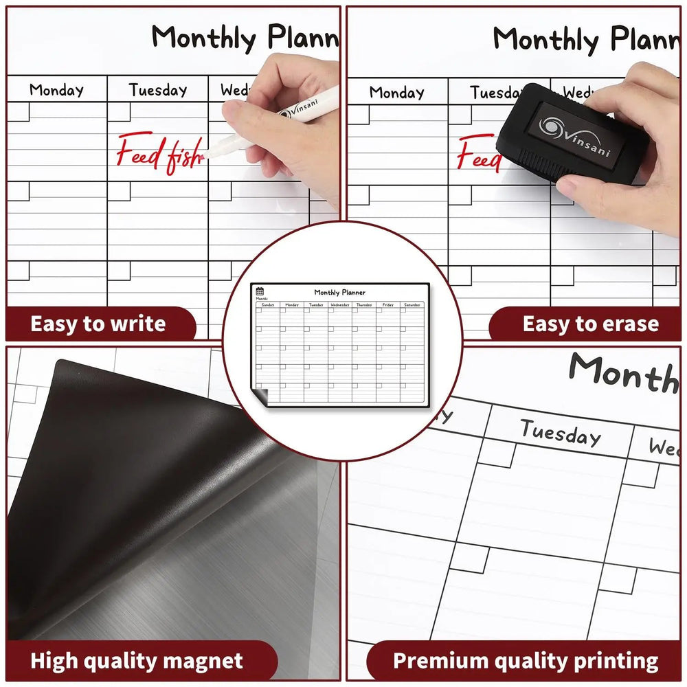 Vinsani Monthly Planner 4 Markers & Eraser 0000145 Vinsani