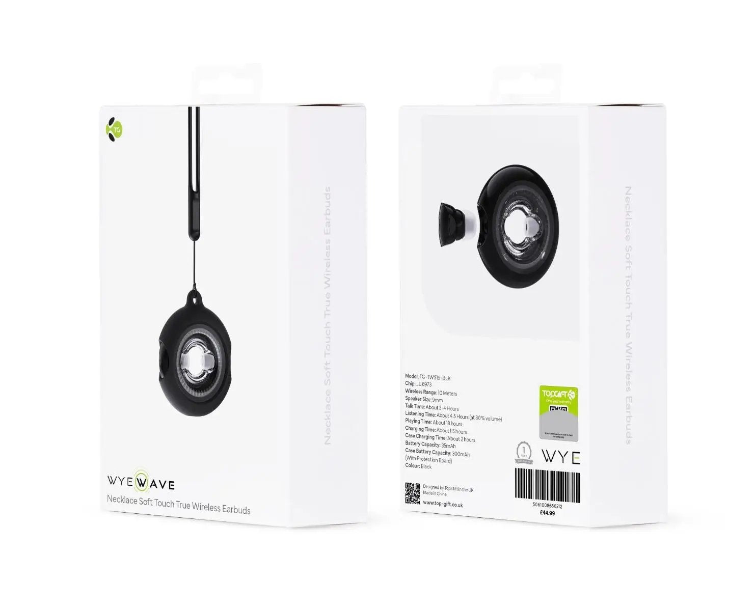 WYEWAVE High Quality Wireless Earbuds With Necklace Soft Touch True Wireless - Black N/A