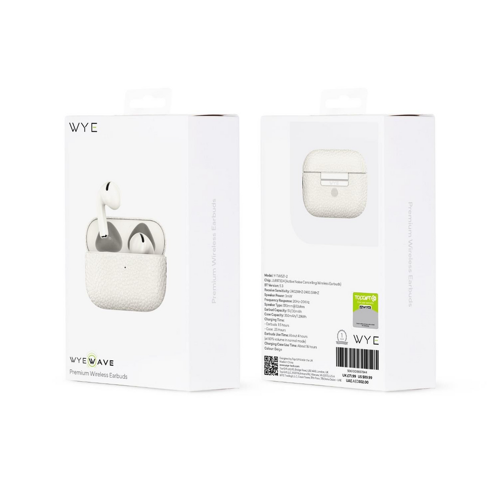 WYEWAVE Premium High Quality Wireless Earbuds With ANC - White N/A