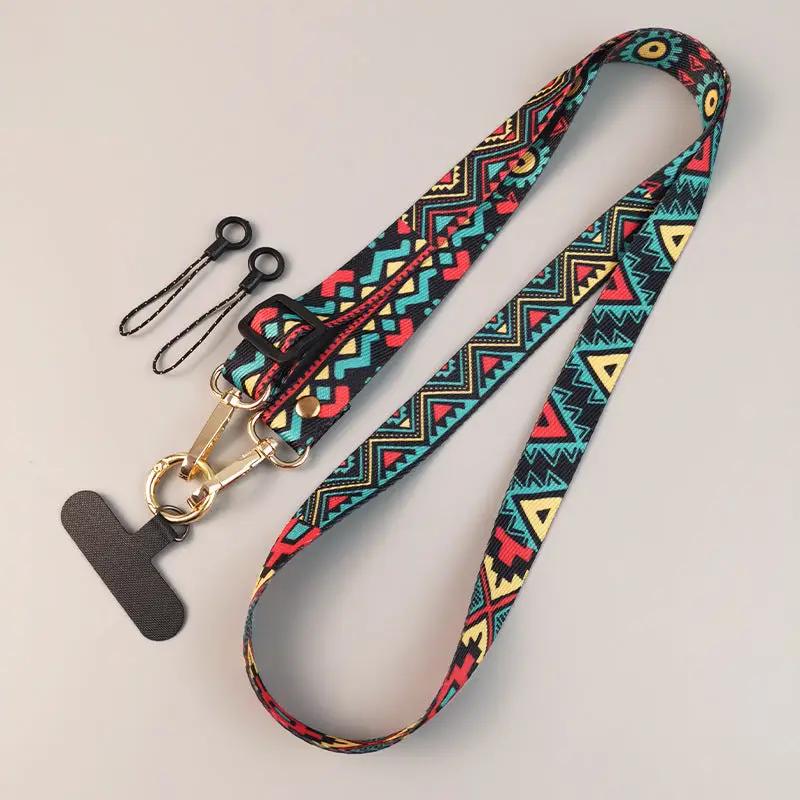 Womens Crossbody Phone Lanyard Nylon Mixed Color Retro Totem Pattern Chargehub X