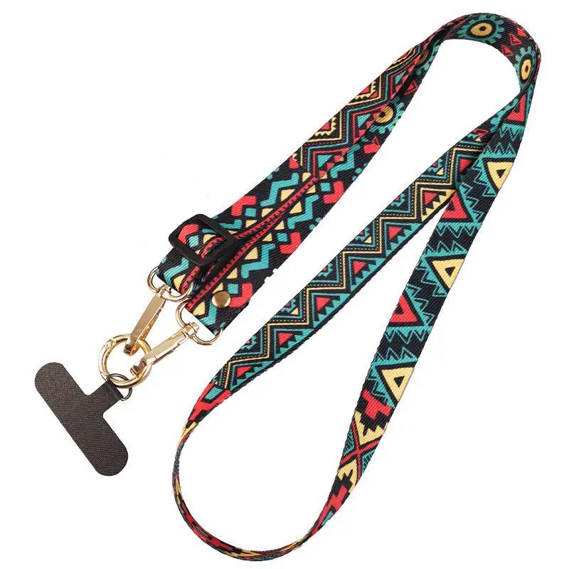 Womens Crossbody Phone Lanyard Nylon Mixed Color Retro Totem Pattern Chargehub X