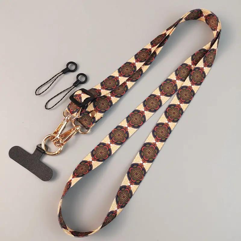 Womens Crossbody Phone Lanyard Nylon Mixed Color Retro Totem Pattern Chargehub X
