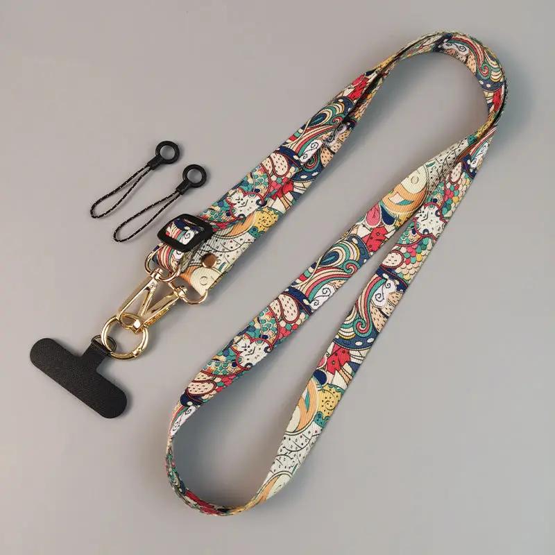 Womens Crossbody Phone Lanyard Nylon Mixed Color Retro Totem Pattern Chargehub X