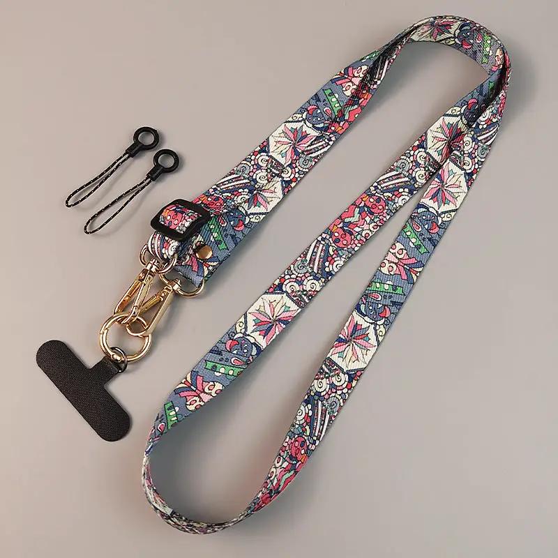 Womens Crossbody Phone Lanyard Nylon Mixed Color Retro Totem Pattern Chargehub X