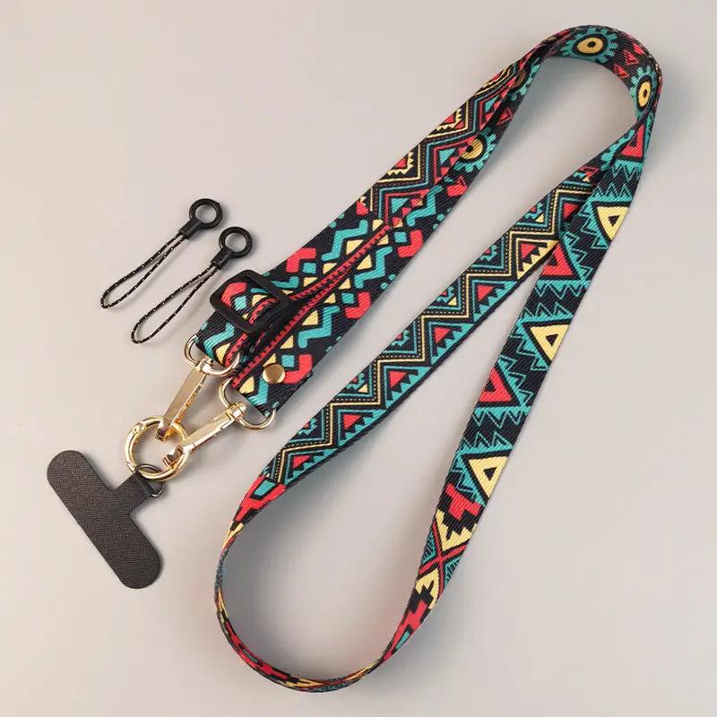 Womens Crossbody Phone Lanyard Nylon Mixed Color Retro Totem Pattern Chargehub X