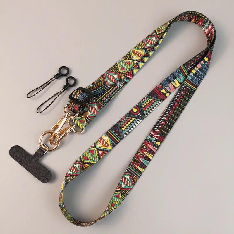 Womens Crossbody Phone Lanyard Nylon Mixed Color Retro Totem Pattern Chargehub X