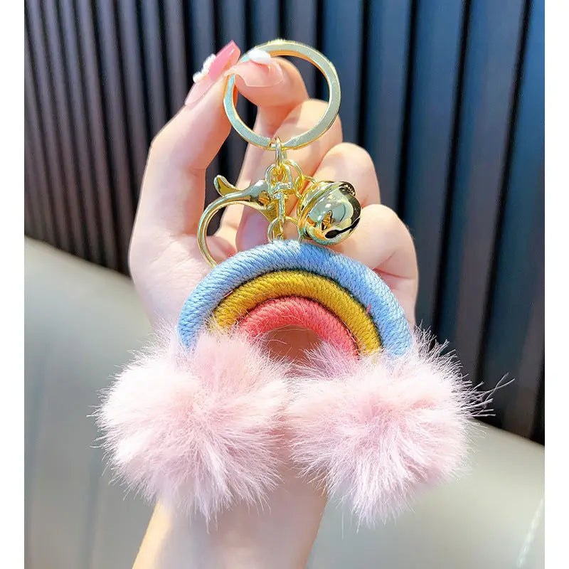 Woven Rainbow A Little Cloud Fur Ball Car Key Ring Charge Hub X