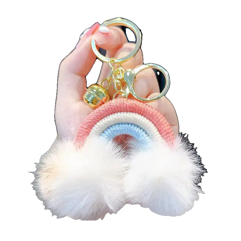 Woven Rainbow A Little Cloud Fur Ball Car Key Ring Charge Hub X