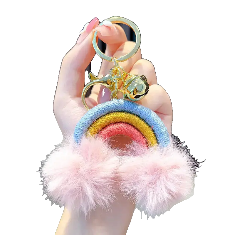 Woven Rainbow A Little Cloud Fur Ball Car Key Ring Charge Hub X