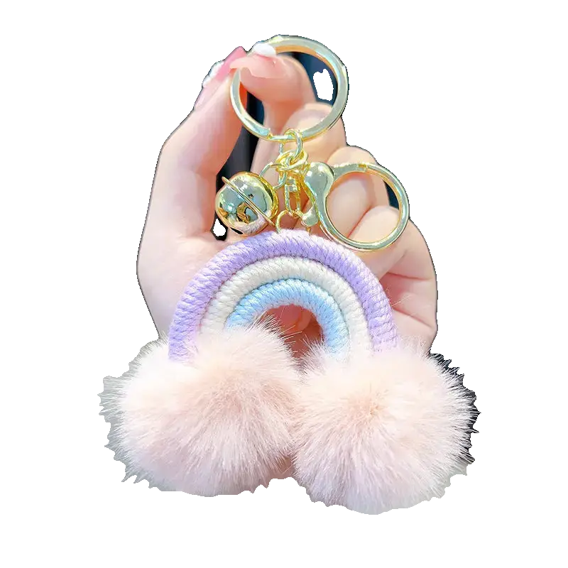 Woven Rainbow A Little Cloud Fur Ball Car Key Ring Charge Hub X