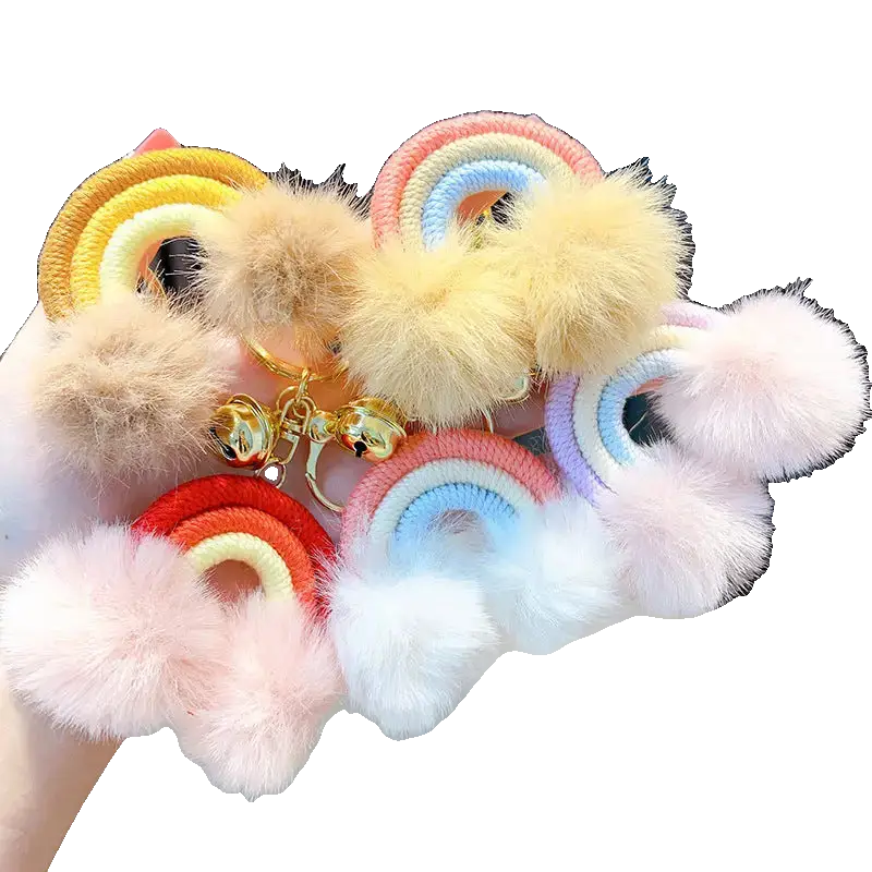 Woven Rainbow A Little Cloud Fur Ball Car Key Ring Charge Hub X