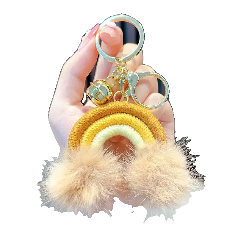 Woven Rainbow A Little Cloud Fur Ball Car Key Ring Charge Hub X