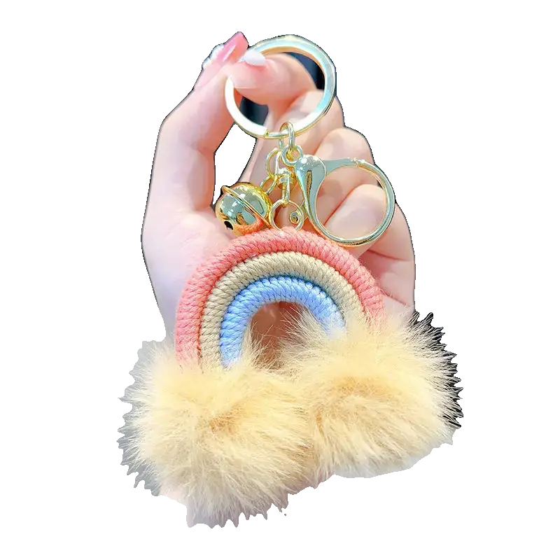 Woven Rainbow A Little Cloud Fur Ball Car Key Ring Charge Hub X